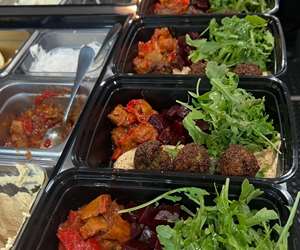 Beet and chickpea falafel.